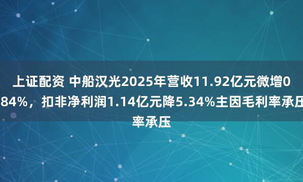 上证配资 中船汉光2025年营收11.92亿元微增0.84%，扣非净利润1.14亿元降5.34%主因毛利率承压